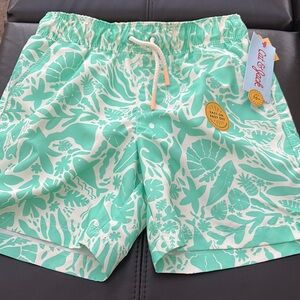 Cat & Jack Green and White Kids Swim Trunks